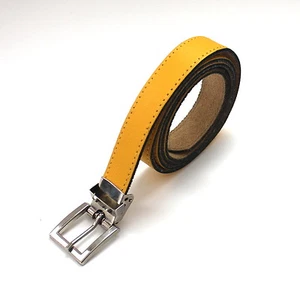 Vintage Womens Skinny Yellow Real Leather Belt 41" x 3/4" Vermillion Mode Italia - Picture 1 of 5