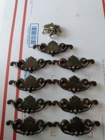 Antique Vintage Dresser Drawer Pull Handle Hardware Brass BATWING BAT WING Cover
