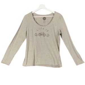 LIFE IS GOOD Smooth Fitted Tee Womens Size M Long Sleeve Raw Rolled Hem Peru - Picture 1 of 7