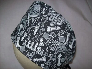Men/Women Surgical Scrub Cap Lined Chess Pawns on Black and White100% Cotton - Picture 1 of 3