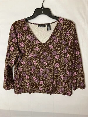 Blusa feminina Apostrophe gola V estampa floral GG marrom - Imagem 1 de 4