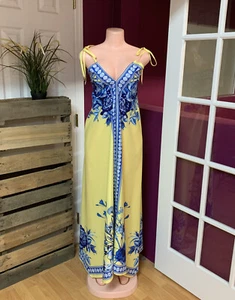 Woman’s Boho V Neck Blue Floral Maxi Dress Summer party Sz S/M - Picture 1 of 6