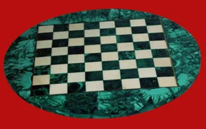 Mesa de ajedrez de mármol de 18"" con incrustación Pietra Dura verde malaquita juego para niños - Imagen 1 de 5