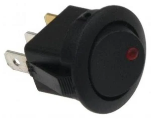 12 Volt Schalter Rund Einbau mit roter Led  EIN / AUS, 16A, Ø 20mm  - Bild 1 von 2