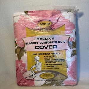 MCM Vintage Floral Comforter Blanket Quilt Duvet Cover Acme Cotton 72x84 Zipper - Picture 1 of 4