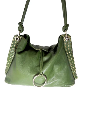 Bolso de hombro Michael Rome de cuero granulado verde oscuro con solapa con ribete único Foto 1 de 4