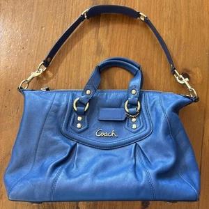 Coach Satchel Ashley Purse Bag #F19247 Blue Gold Hardware Very Clean - Picture 1 of 21
