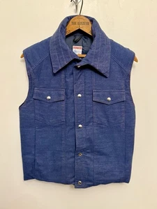 Vintage 70er Jahre kleine Frostline Gänsedaunen Kragen leichte Denim gefütterte Weste - Bild 1 von 6