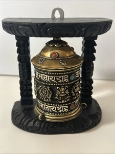 Eight Auspicious Symbols Buddhist Prayer Wheel in wooden frame - Picture 1 of 8