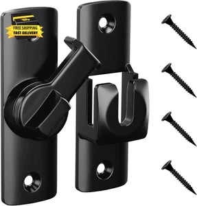 Flip Door Latch, 90/180 Degree Barn Door Latch, Black Right Angle Door Lock Latc - Picture 1 of 7