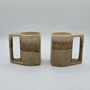 Rodolfo Padilla Signed Mexican Drip Glazed Stoneware Coffee Mug Set of 2 - Picture 1 of 13