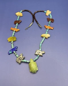 Zuni Navajo Indianer geschnitzte Tier Fetisch Sterling Halskette - Bild 1 von 4