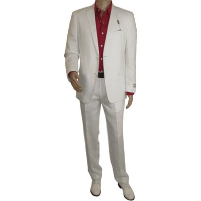 Adolfo Men's Linen Suit summer suit Breathable and comfortable C500 White - Image 1 of 4