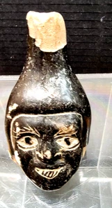PPRE COLUMIA PERUVIAN MOCHE SMALL BLACK GLAZED VESSEL(FACE) - Picture 1 of 2