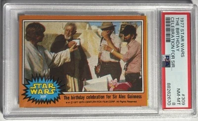 1977 Topps Star Wars Card #309 Birthday For Sir Alec Guinness PSA 8 Series 5 - Image 1 of 2