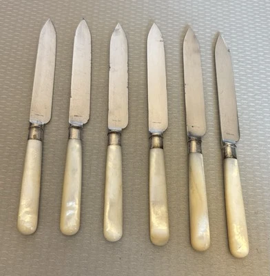 Antique English Mother of Pearl Handled Knives Set 6 Sheffield George Hape 1908 - Image 1 of 4