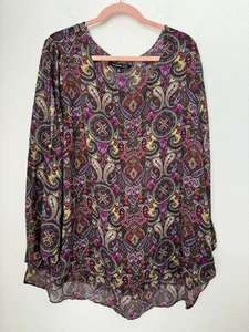 Camicetta Zac & Rachel donna colorata paisley manica lunga chiffon carriera a strati 3X - Foto 1 di 11