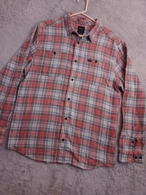Camisa RVCA Para Hombres Grande Ligera Franela Roja Gris A Cuadros Surfista Exterior L DEFECTUOSA Foto 1 de 4