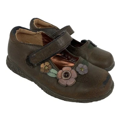 TKS 女孩 Donna Mary Janes 棕色鞋 8 22312 码 3D 花 — 第 1/4 张图片