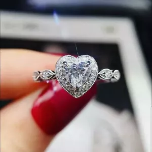 2ct White Sapphire Heart Bridal Ring - Size 10 - Wedding Bridal Anniversary - Picture 1 of 4