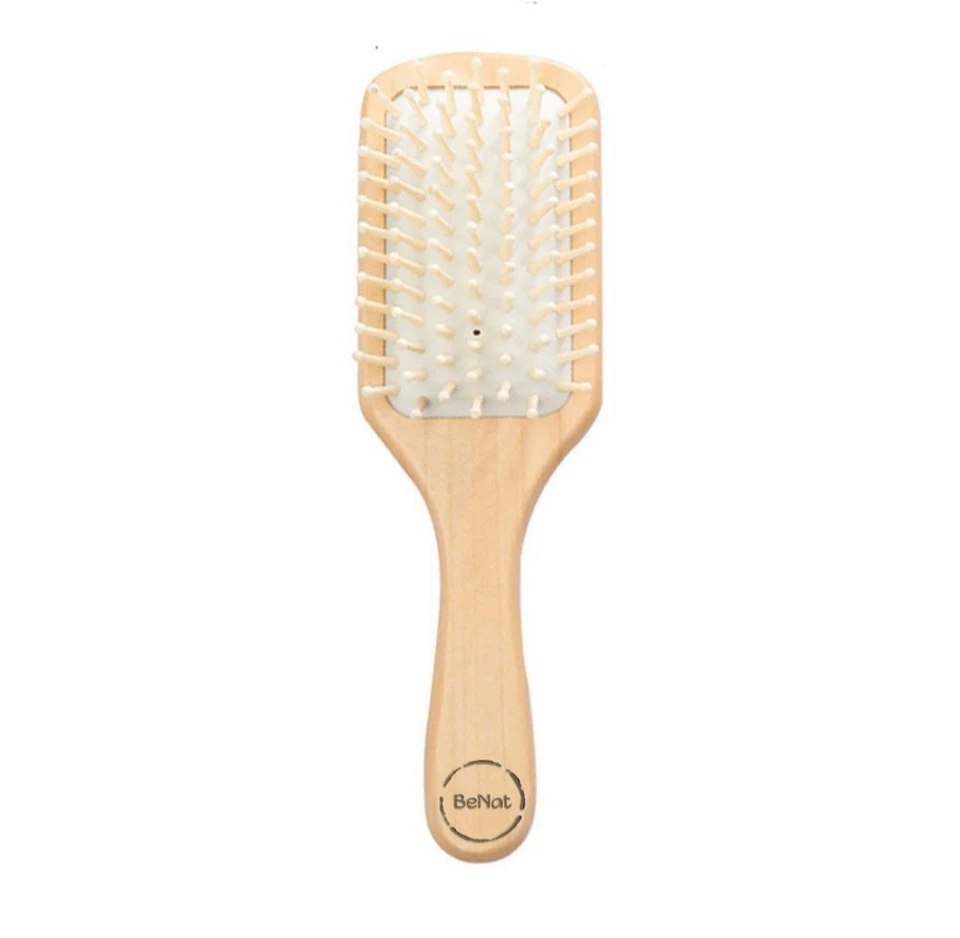 Cepillo de pelo de madera natural con paleta de bambú, para mujer, hombre y niño Foto 1 de 4