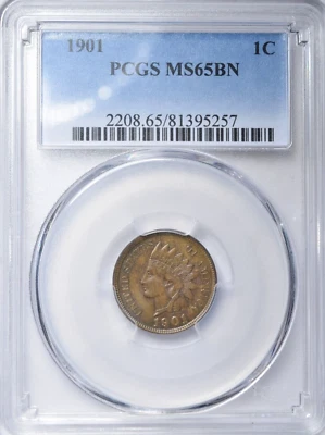 1901 INDIAN HEAD CENT - LUSTROUS GEM PCGS MS65 BN ! - Image 1 of 4