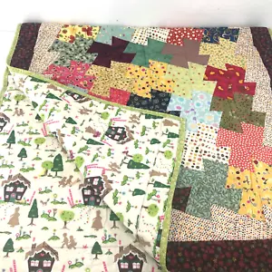 Double Sided Quilted Patchwork Cotton Throw Quilt 70”L X 30”W - Machine Sewed - Picture 1 of 11