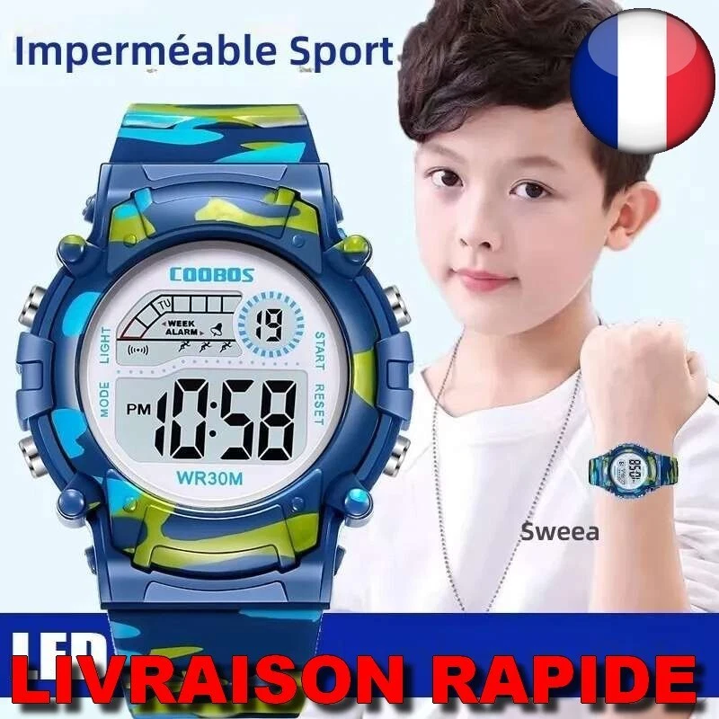 Montre Numérique Sport Garçons Filles Alarme LED Enfants Militaire Heure Cadeau - Photo 1/1