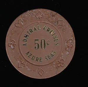 Admiral Cruises SS Azure Seas $0.50 Casino Chip Wet Cruise - Brown 8Suits 1986 - Picture 1 of 2