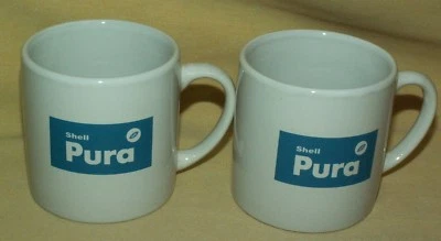 SHELL PURA MUG SET 2 DEMI DEMITASSE COFFEE TEA CUP PAIR BLUE LEAF LOGO DIESEL* - Image 1 of 4