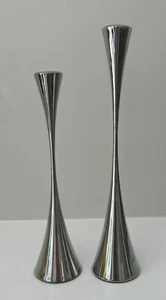 Crate and Barrel Arden Stainless Steel Candlesticks Robert Welch 13.75” & 11.75” - Picture 1 of 6