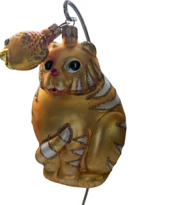 Department 56 gestreifte Tabby Katze mit Goldfisch Christbaumschmuck - Bild 1 von 6