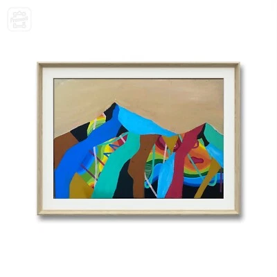 Pintura a óleo estilo Bob Ross montanhas arte grande paisagem colorida arte acrílica - Imagem 1 de 4