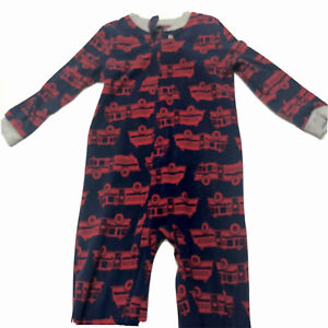 Carters Pajamas 5T Sleep Footed Blue Red Fire Resistant Truck Zipper Long Sleeve