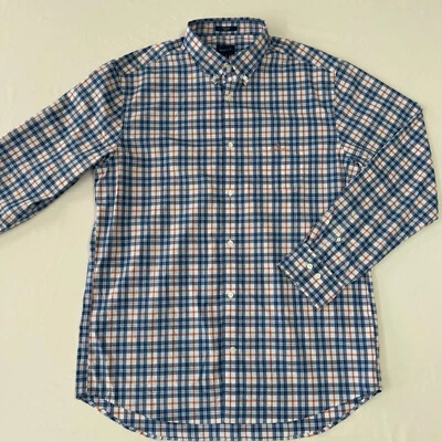 Camisa Gant Tech Prep Para Hombres XL Azul Naranja A Cuadros Abotonada Elastizada Manga Larga Foto 1 de 4