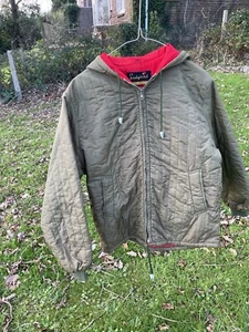Super cute khaki quilted jacket with red cotton lining. True vintage. - Picture 1 of 9