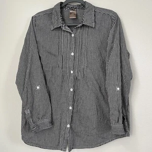 White Stag Button Up Womens L 12-14 Gingham Black Cotton Roll Tab Lightweight - Picture 1 of 9