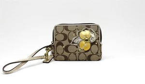 Coach Brown Signature Zip Wristlet With Flower - Picture 1 of 6