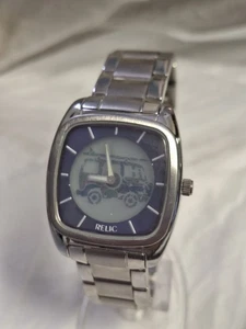 Reloj Relic by Fossil Big Tic Dos Manejas Plateado Acero Inoxidable Esfera Woodie Coche ZE7005 - Imagen 1 de 11