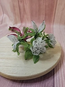 Vintage Bouquet Of French Glass Beaded Flowers - Picture 1 of 11