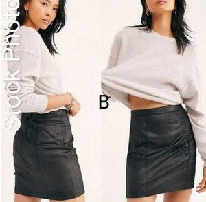 Free People Women's Small Black Rumi Ruched Faux Leather Mini Skirt - Picture 1 of 14