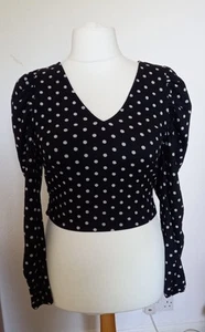 Top donna nero a pois con cravatta sul retro Select taglia 12 manica a sbuffo - Foto 1 di 7