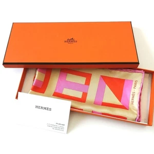 HERMES Gavroche 45 Lettres Au Carre Seidentuch rosa beige mit Etikett Karton gebraucht. - Bild 1 von 11