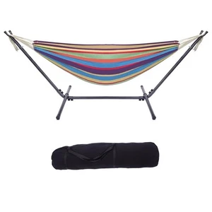 Double Hammock With Space Saving Steel Stand Portable w/Handbag Hammock Stand - Picture 1 of 8