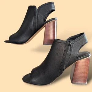 Treasure & Bond Open Toe Sandal Bootie - Black Leather Upper - Stacked Heel-Zip - Picture 1 of 8
