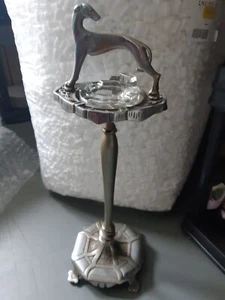 Vintage Art Deco Pewter Metal Greyhound Brass Ashtray Cigar Smoking Stand 1920s - Bild 1 von 16