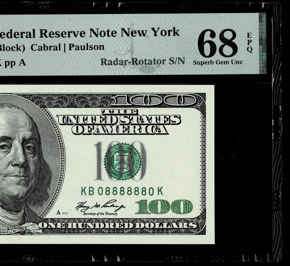 2006-A $100 FR Note  Radar-Rotator Serial# 08888880 PMG SUPERB GEM UNC 68 EPQ - Image 1 of 4