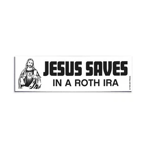 JESUS SAVES in a Roth IRA Bumper Sticker - Funny Vintage Style Vinyl 80s 90s - Picture 1 of 3