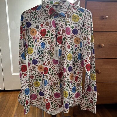 Camisa Blanca Calce Ajustado Multicolor Moreno Nueva con Etiquetas Talla 41/42 Mardi Gras 70’s Feel Foto 1 de 4