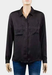 Forever Black Light Satin Long Sleeve Women's SIZES 10-16 Collared Shirt Blouse - Picture 1 of 5